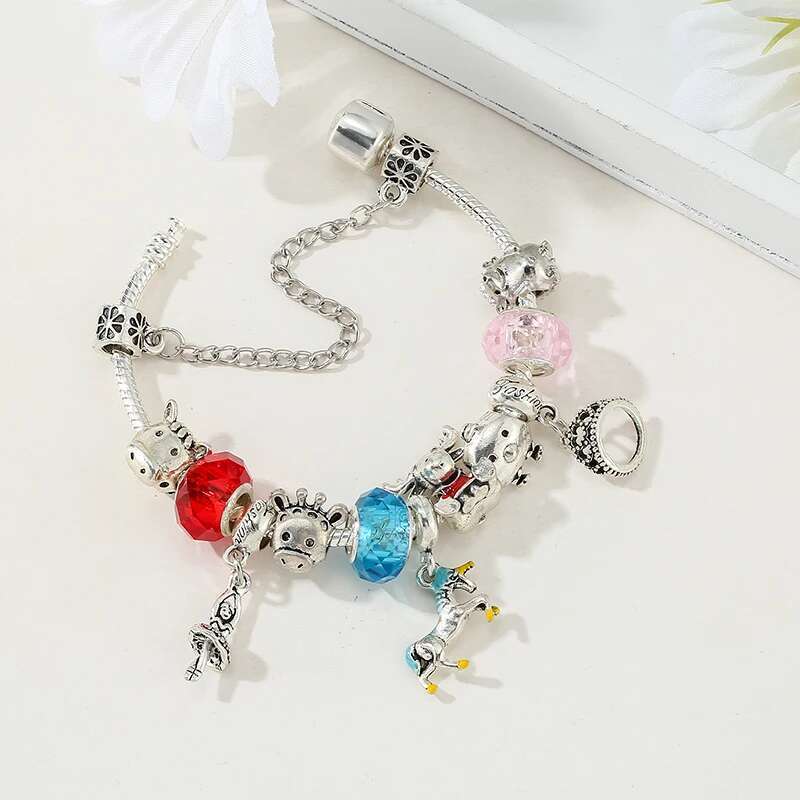 2024 New Trendy Colorful Glass Beads Charm Bracelet Crown Princess Pendant Bracelets For Women Handmade Pulseras Jewelry Gift