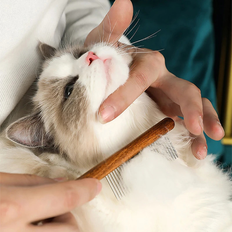 Cat Comb Stainless Steel Pet Hair Remover Wooden Handle Beauty Massage Dog Brush Cleaning Tools Supplies 250318
