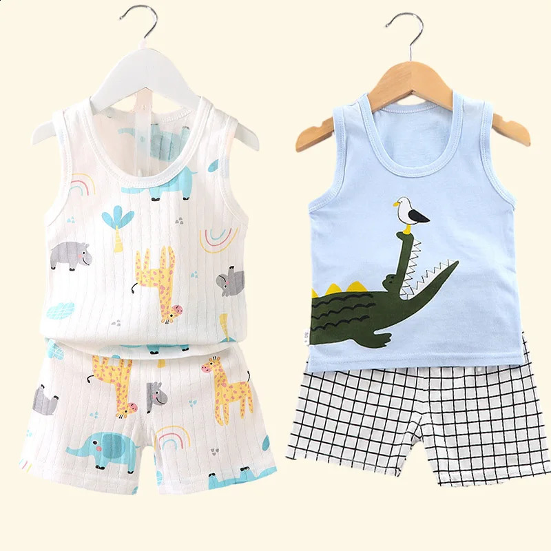Childrens Clothing Print Sleeveless Tops Shorts Cute Breathable Kids Summer Vest Set Tank Top for Baby Children 250312