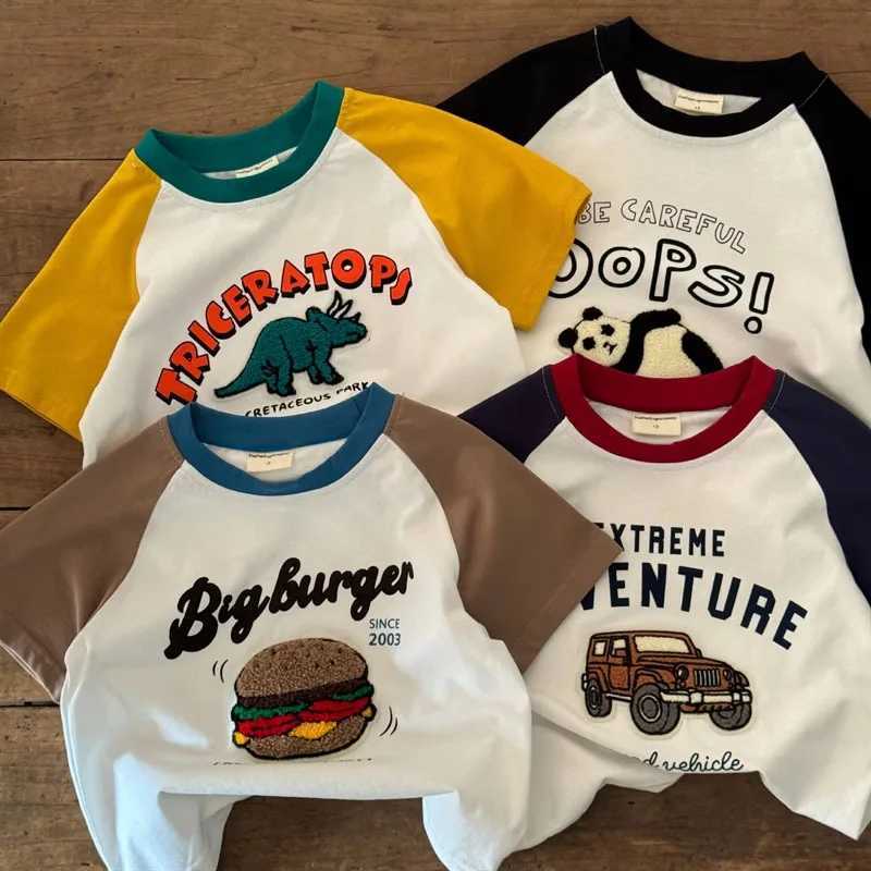 Summer cartoon printed short sleeved T-shirt childrens pure cotton clothing fashionable boys and childrens casual tops cute round neck bottom shirtT25