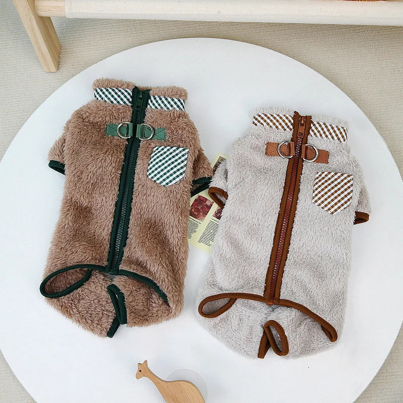 Soft and warm dog jumpsuit winter pet jacket with zipper suitable for puppies Yoki clothing Onesies Teddy French Bulldog Set 250318