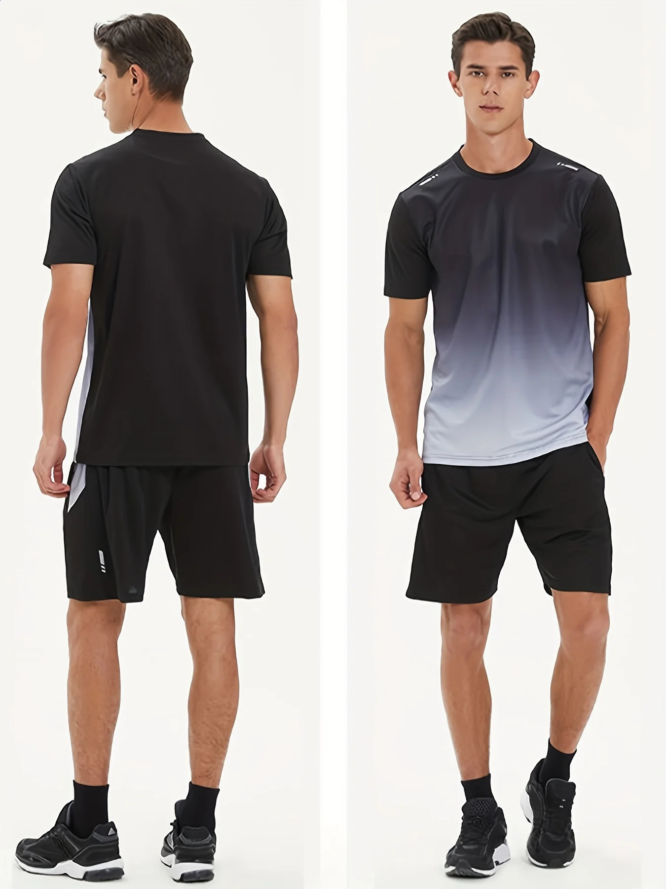 2-piece Mens Summer Basketball Training Running Outfit Set Gradient Short Sleeve T-shirt Quick-drying Shorts Set 250319