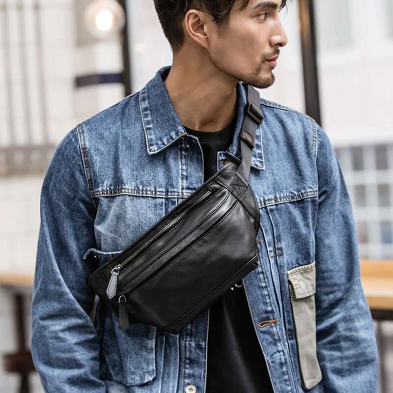 New Fashion Men's Genuine Bag Chest Leather Waist Pack Male Fanny Bum Money molle Belt bag Pouch