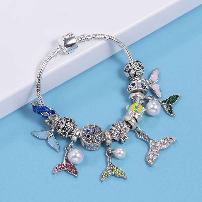 Summer Styles Charm Bracelets Fits DIY Crystal Fish Tail Beads Bracelet Bangles For Women Bijoux Pulseras Jewelry Gift Wholesale