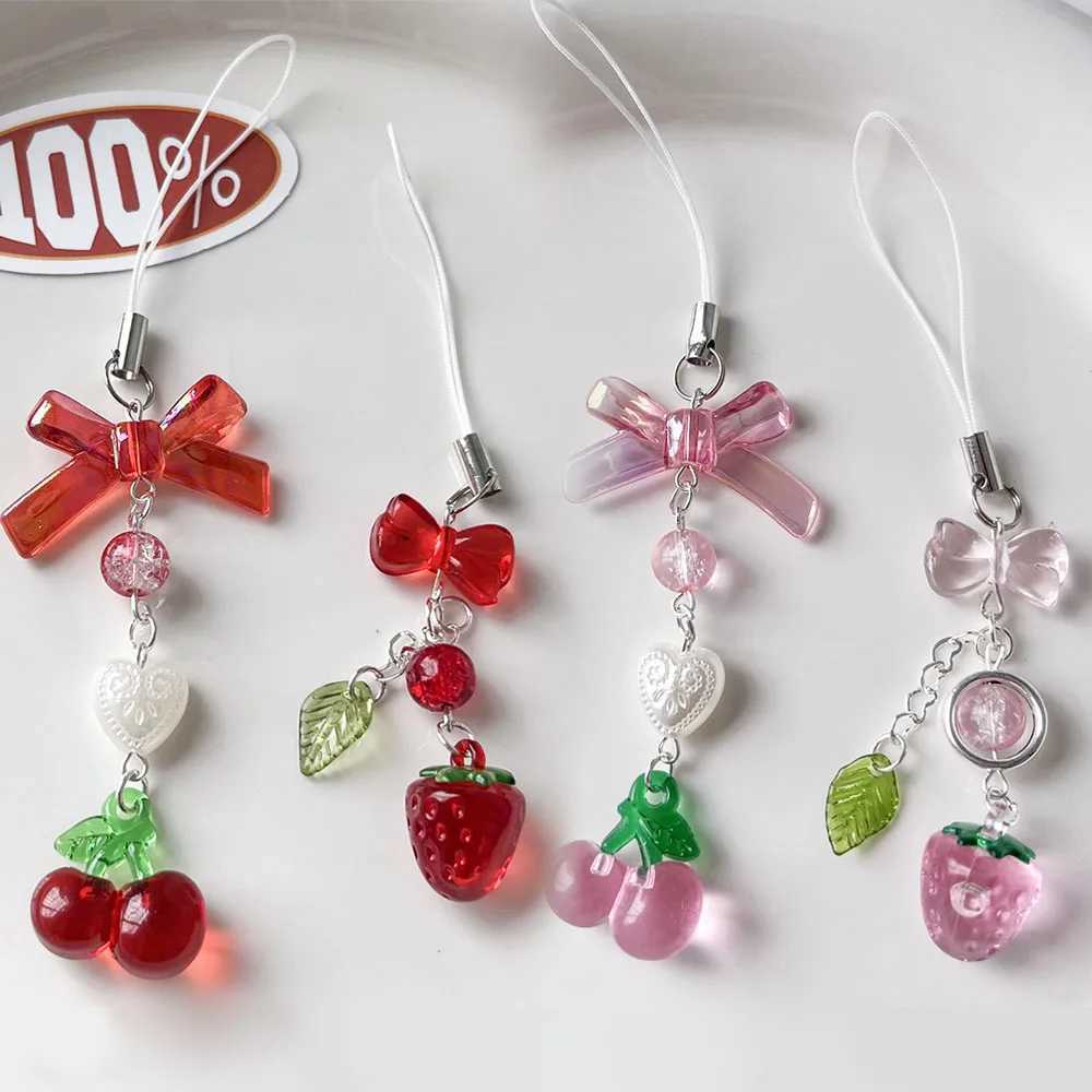 Pink Cherry Strawberry Phone with Charm Courtyard Keychain Girl Landmine Style Bag Camera Pendant Phone CaseXJ250319
