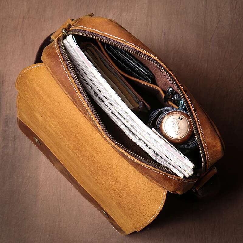 GURO Men's Genuine Leather Shoulder Bag Vintage Classic Flap Messenger Bags Higher Quality Crossbody For 12 Inch Ipad