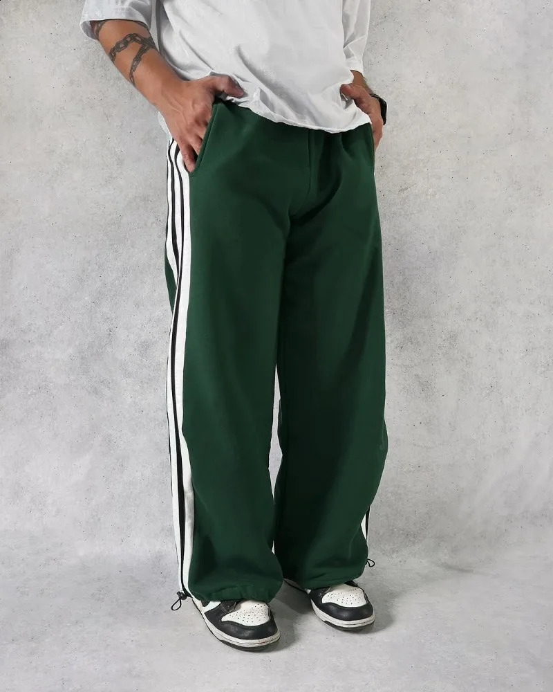 Y2k Mens Casual Trousers Gothic Hip Hop Rock Striped Fashion High Waist Wide Leg Pants Retro Extra Large Knitted Womens 250317