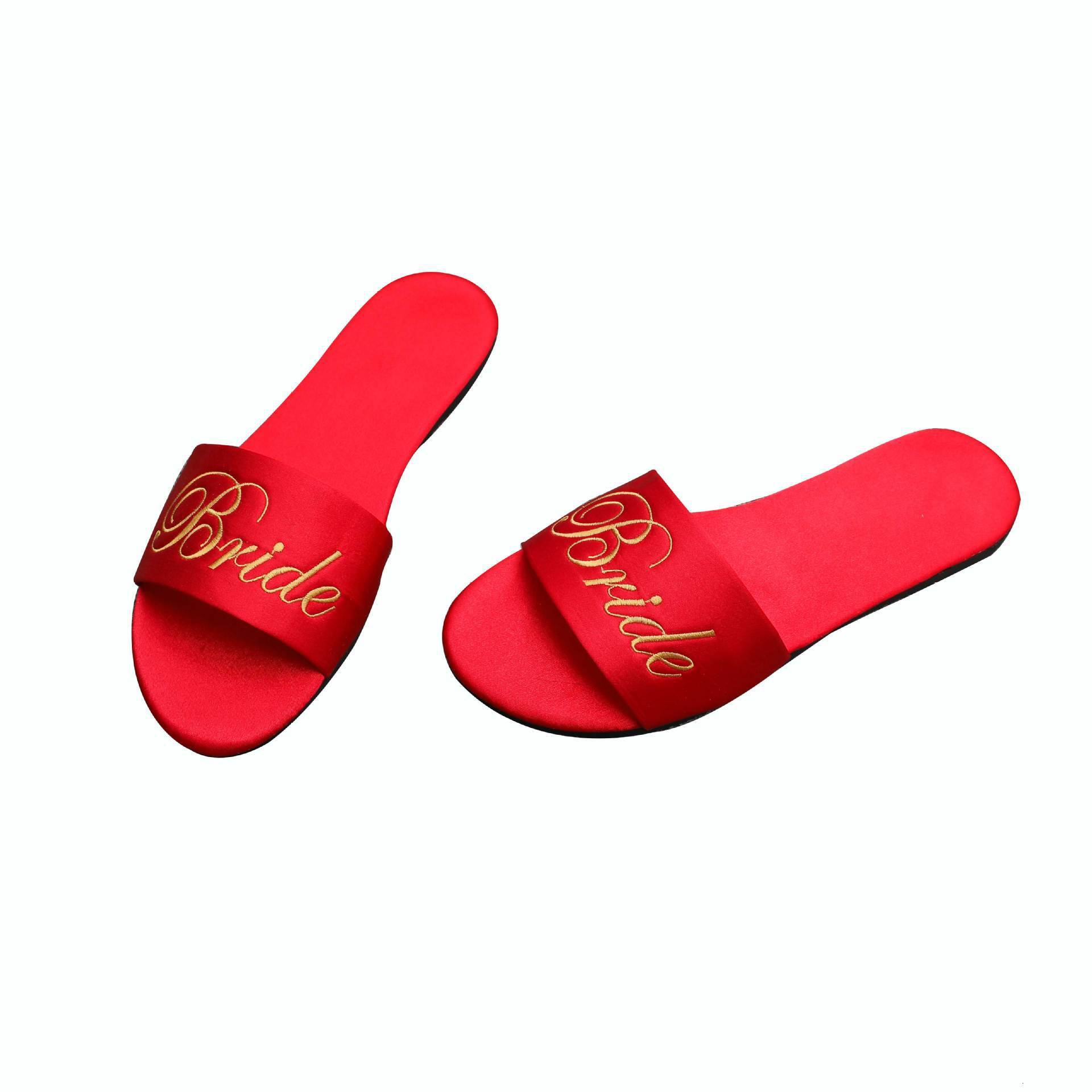 Designer Slippers 2025 Women's Embroidery New Bridesmaid Silk Red Slippers Fashion Wedding Bridal Morning Dress With Shoes Female Trend