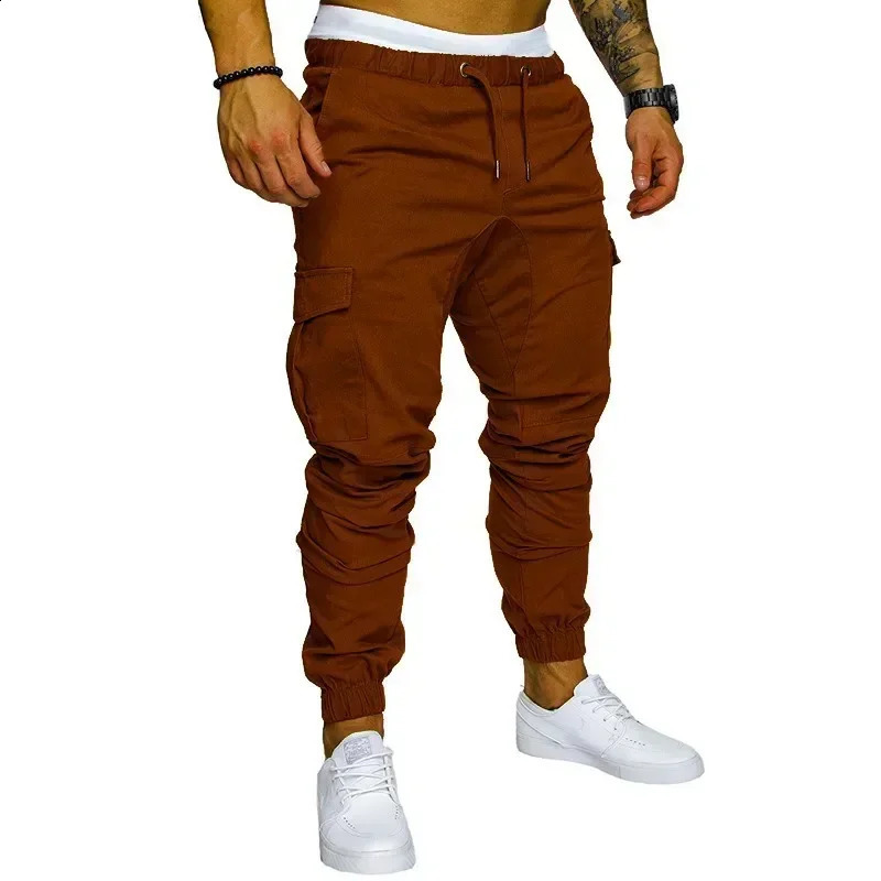 Mens cargo pants mens outerwear multi pocket micro elastic sports and leisure fitness legs Trousers runners 250319