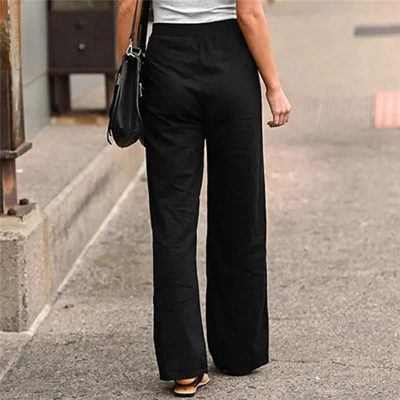 Summer Elastic Waist Women Cotton Linen Pants Hight Waist Ankle-length Oversized Loose Trousers Female Casual Solid Color Pants 250320