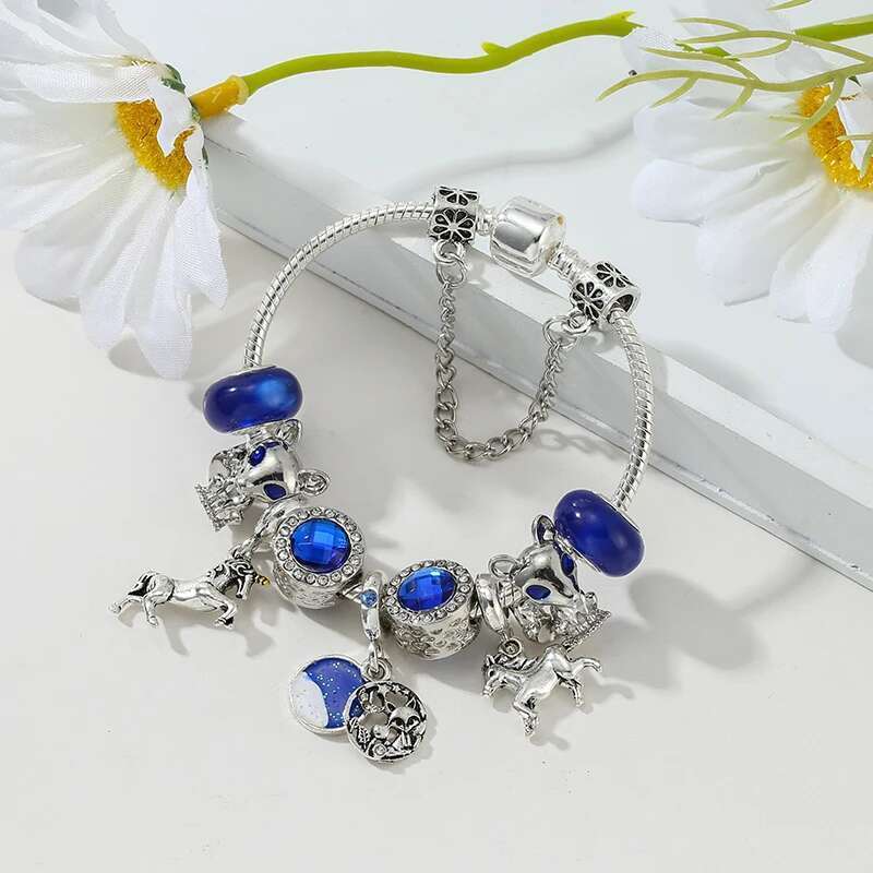 High Quality Crystal Charm Bracelets For Women With Blue Animal Fox Unicorn Beads Bracelets & Bangles Child Fashion Jewelry Gift