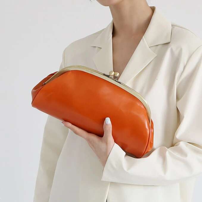 Vintage Kiss Lock Women Clutches Party Ladies Dinner PU Leather Chian Shoulder For Female Crossbody Bag Clutch