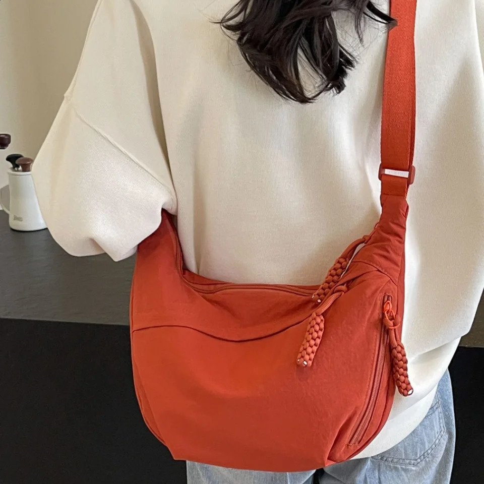 canvas cross body bag with large capacity simplified shoulder from Korea lightweight solid color garbage for travel 250317