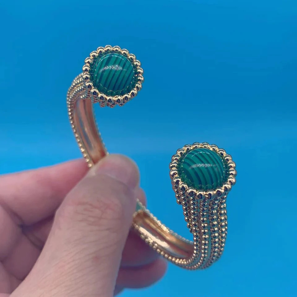 Zlxgirl High Quality Green Blue Turquoise Gold Plated Bracelet Ring Set of Womans Wedding Jewellery Fine Anniversary Bangle 250320