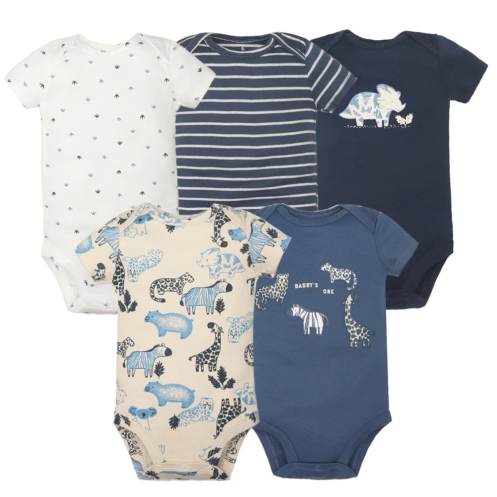 5PCSLot Baby Boys Girls Bodysuits 100% Cotton Short Sleeves Kids Clothes 624 Month born Clothing baby Jumpsuit 250319