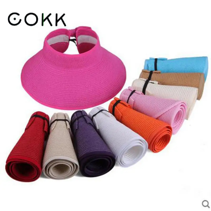 Spring Summer Visors Cap Foldable Wide Large Brim Sun Hat Beach Hats for Women Straw Hat Wholesale Chapeau 250320