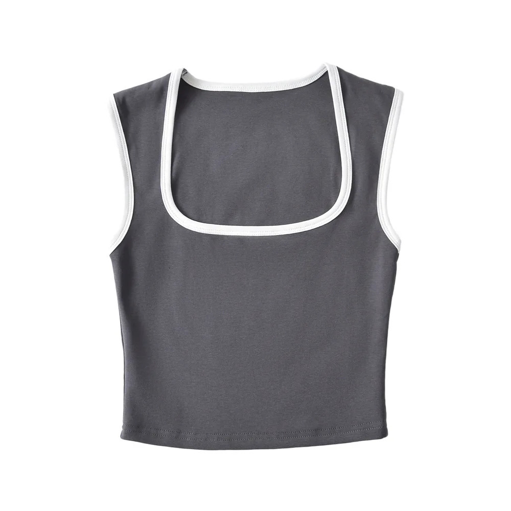 Chic Matching Ladys Singlet French Square Neck Tank Top Casual Running Vest Chest Padded Sports Underwear Yoga Training Top 250320