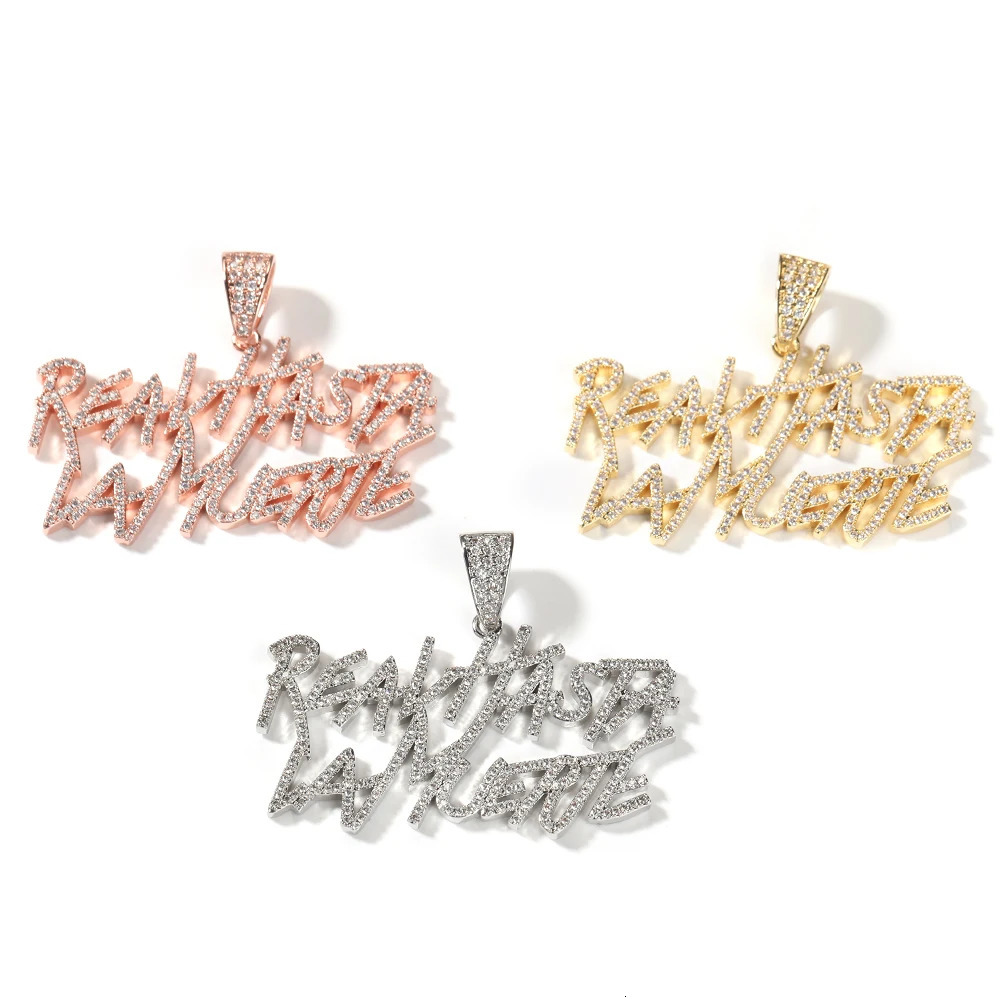 Signature Real Hasta La Muerte Pendant Necklace Two Row Letters Hip Hop Iced Out 5A CZ Capital Initial Anuel AAs Iconic Style 250320