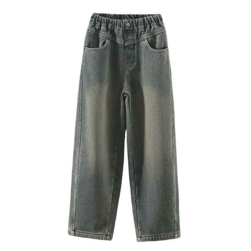 Childrens casual loose straight jeans suitable for girls with wide legs cool jeans children and teenagers spring elastic waist jeans TrouserT2502320