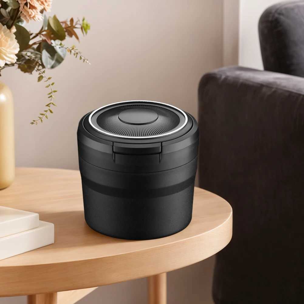 Car Ashtray with Lid Portable Ash Tray with LED Light Mini Car Trash Can Smell Proof Multi-Function for Outdoor TravelC250319