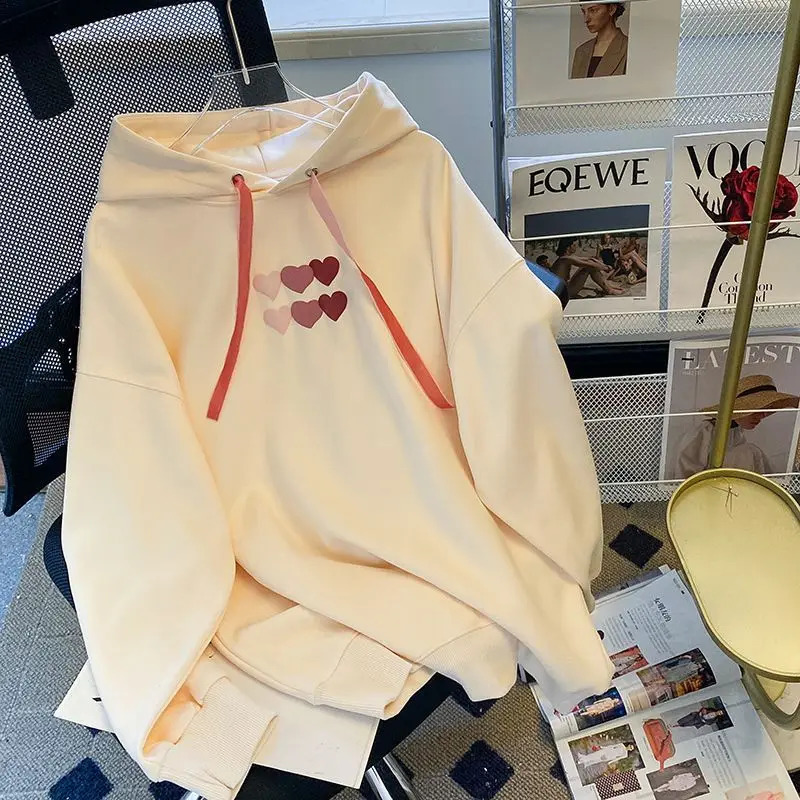 Autumn Winter Women Trendy Printed Fleece Hooded Sweatshirts Casual Streetwear Y2K Hoodies Sweet Long Sleeve Loose Pullover Tops 250317