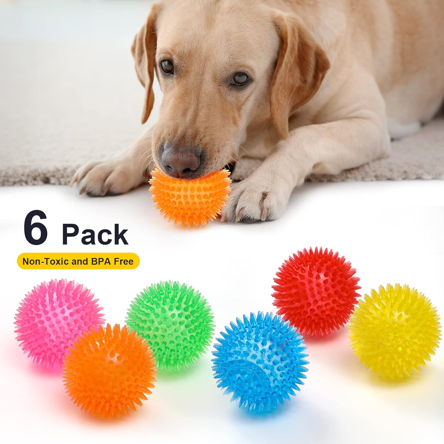 4.5" Ultra-Durable Squeaky Balls (4-Pack)For Medium/Large Dogs , Indestructible Design ,Spiked Teeth Cleaning , Mental Stimulation and Training