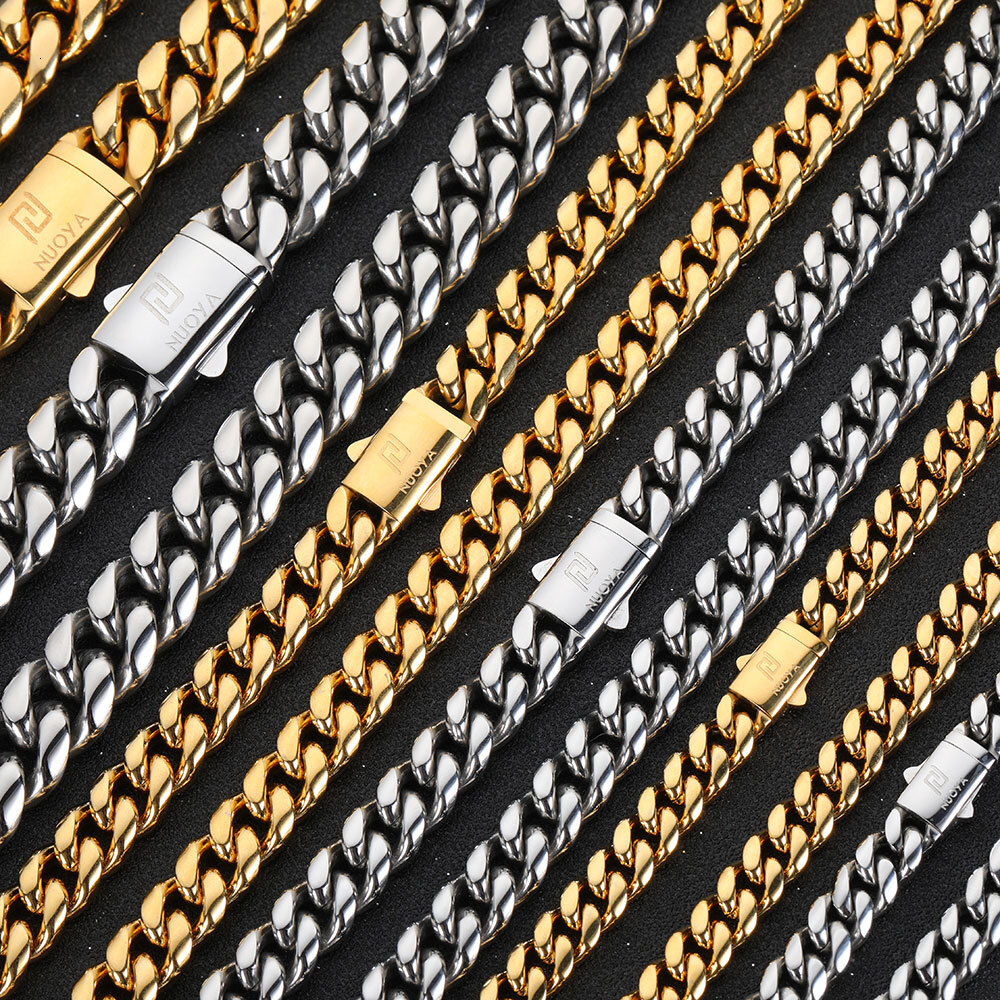Hip Hop PVD Plated Stainless Steel Necklace Snap Clasp Men Miami Cuban Link Chain Jewelry For Girls Gift Free Laser