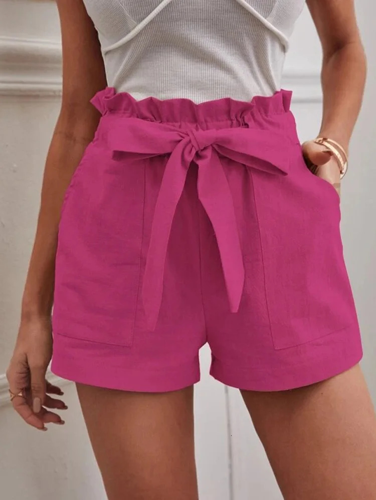 Stylish Solid Color White Shorts Women Pocket Drawstring Casual short Pants Summer Daily Pants 250320