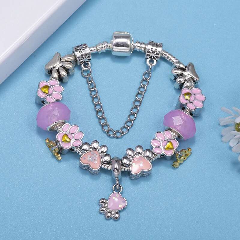 New Fashion Brand Charm Bracelets Fits DIY Pink Dog Paw Beads Bracelet Bangles For Women Men Kids Bijoux Pulseras Jewelry Gift