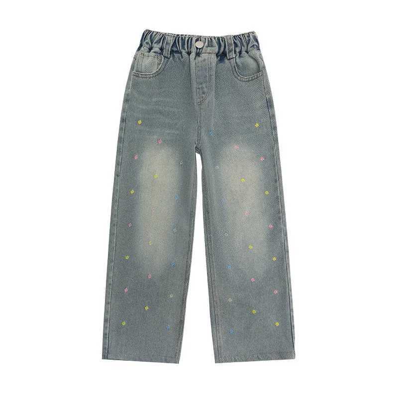 Teenage girls wide leg jeans Spring and Autumn fashion childrens casual embryo denim pants School young children straight bag TrousersT2502320