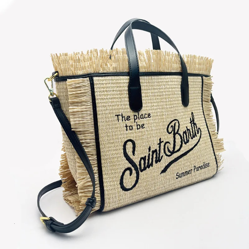 2025 New Designer Bag SAINT BARTH And American Womens Large-capacity Leisure Travel Straw Mat Handmade Fringed Handbag Tote Bag