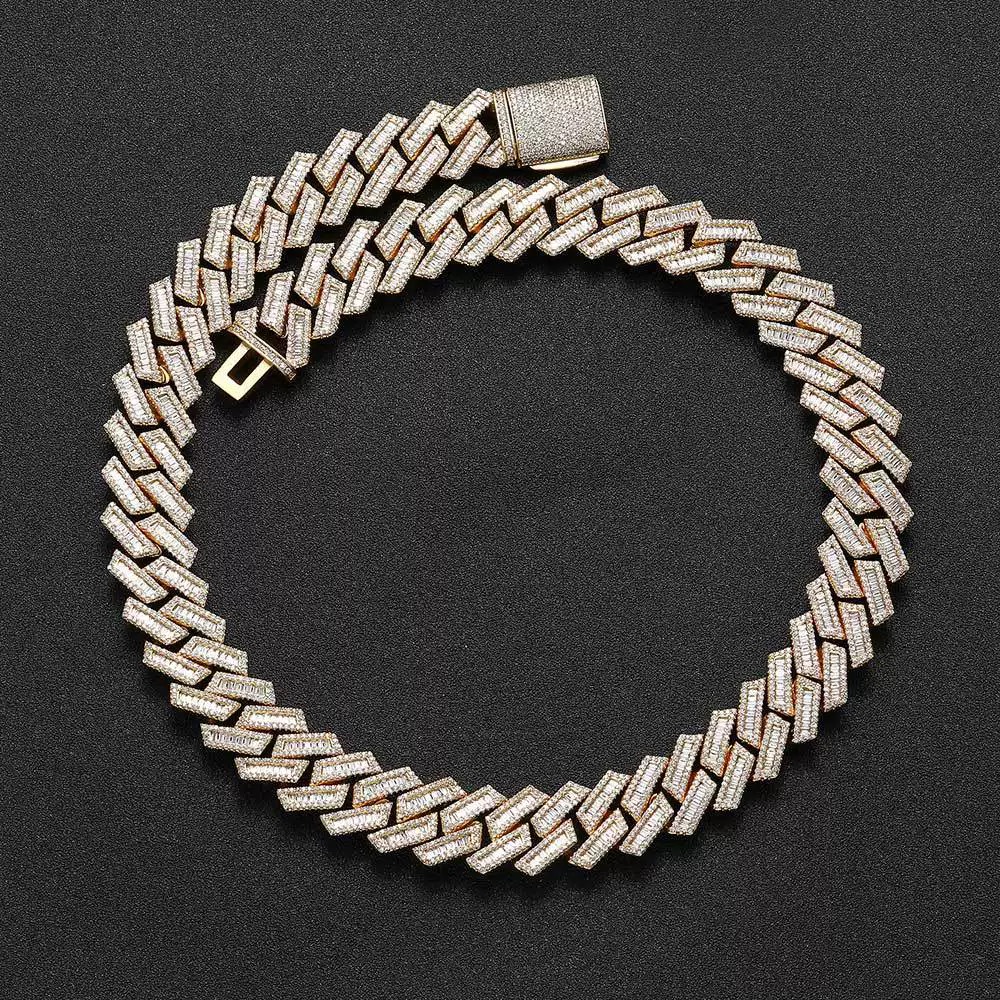Hip Hop Jewelry Style 15mm 20mm Sterg Sier Round Baguette VVS Dia Iced Out Moissanite Cuban k Chain
