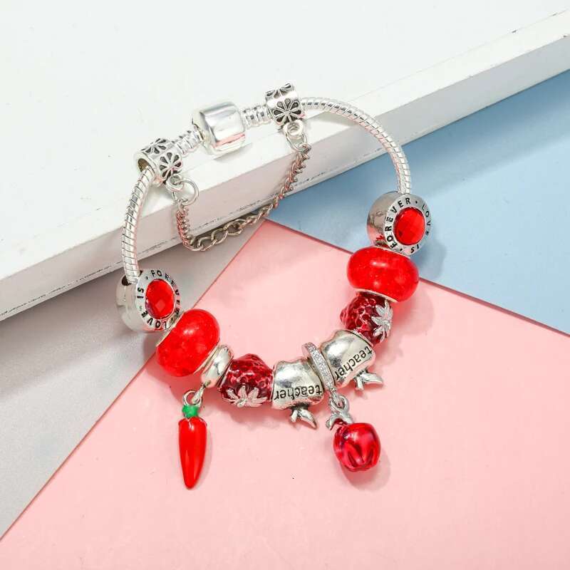 Original Charm Bracelet For Women Red Pepper Beads Pendant DIY Snake Chain Hot Sale Bijoux Pulseras Jewelry Gift Dropshipping