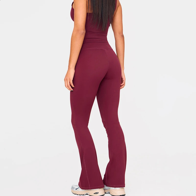 CUTENOVA 2025 Spring Summer Solid Color Backless Halter High Waisted Skinny Flared Pants Set Lift Hip Sporty Sets 250319