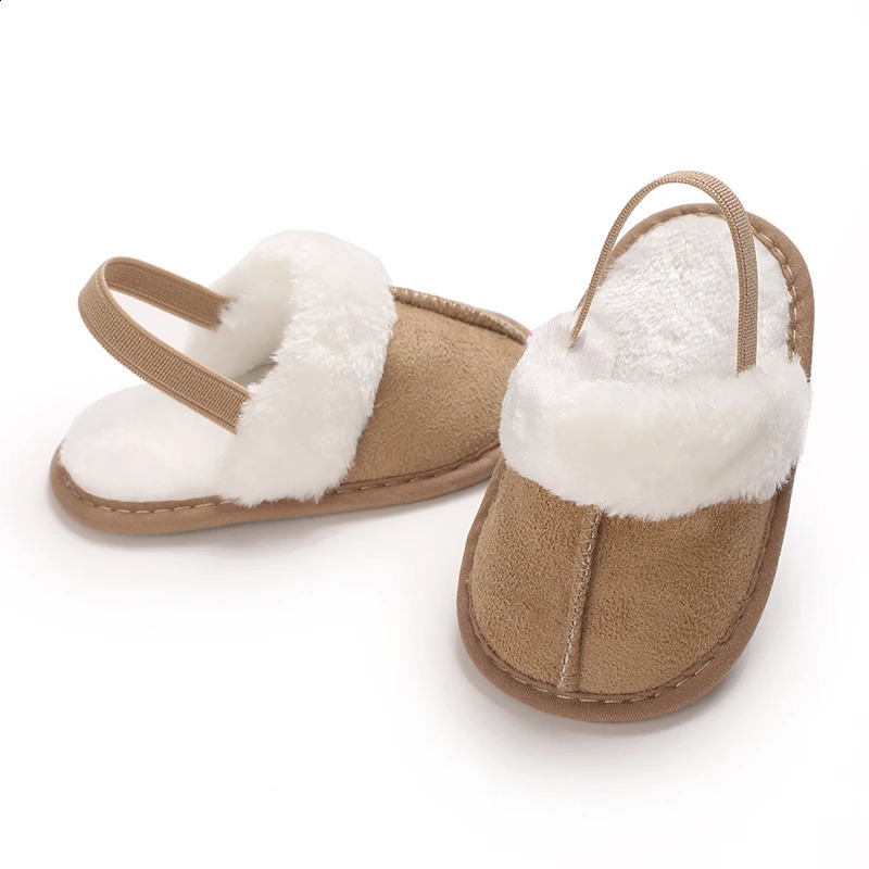 Toddlers Baby Boys Girls Fluffy Slides Soft Slippers Anti-slip Pre-walker born Plush Warm Floor Shoes Elastic Back Strap 250319
