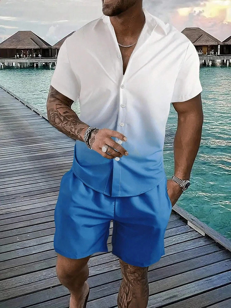 Mens Hawaiian Short Sleeve Shirt And Athletic Shorts Set Outdoor Beach Mens Casual Shirt Summer Comfort Mens Beach Shorts 250319