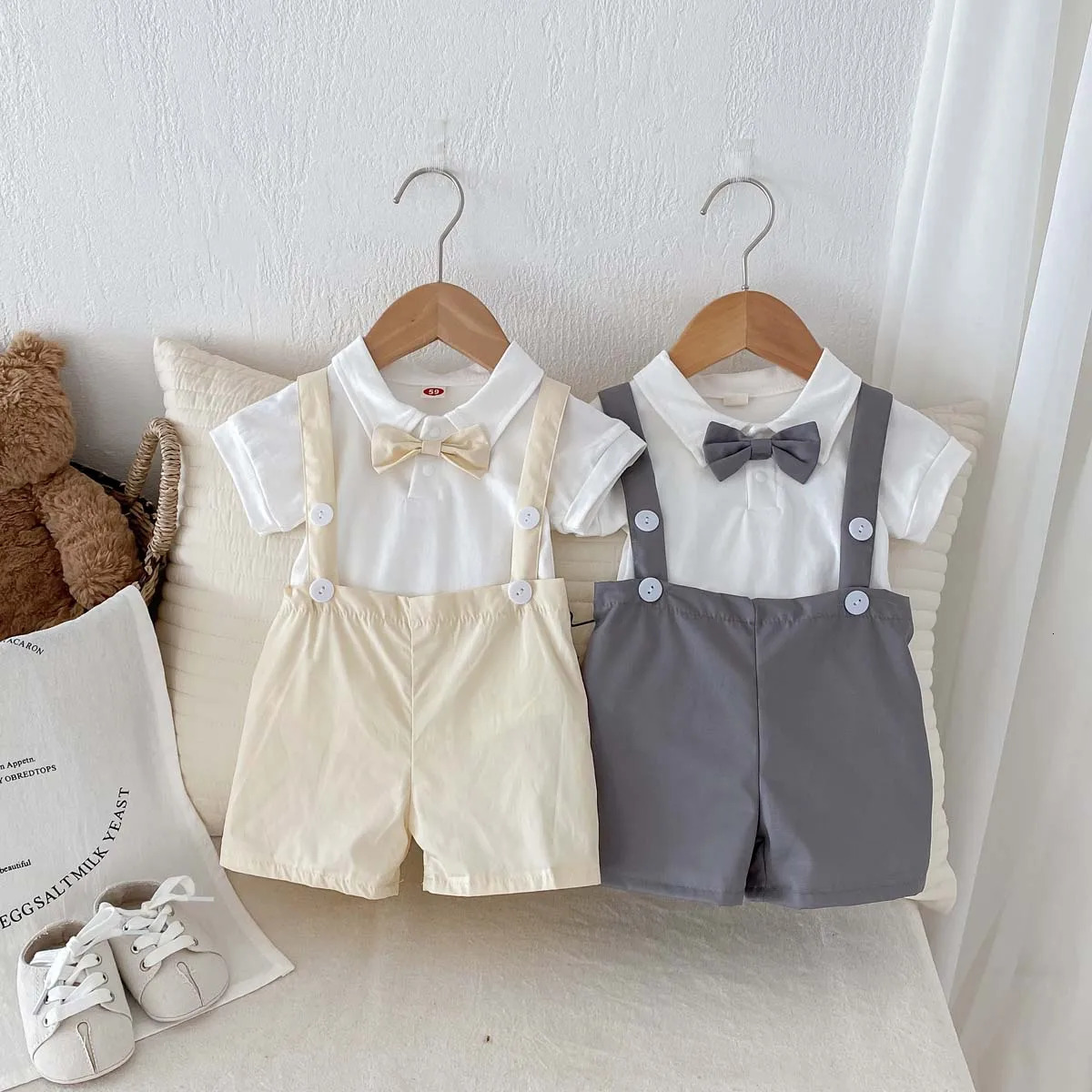 Summer Short sleeved Boys Mens WearBow 02 Year Old Freshman Cotton Four Color Set 250319
