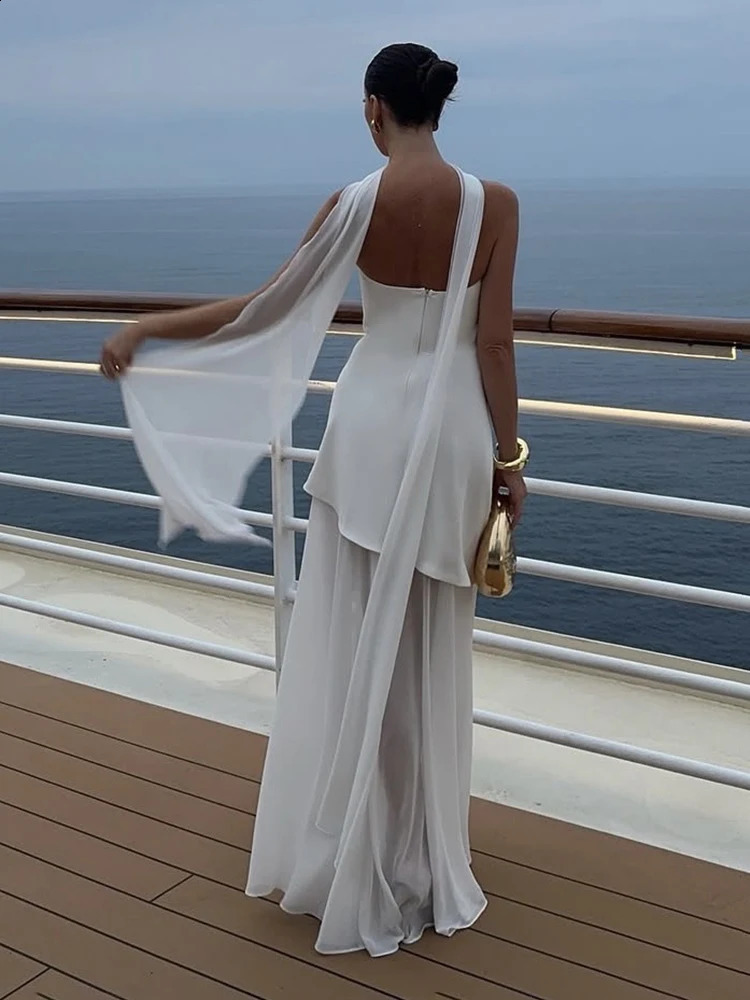 TARUXY Fashion Strapless Dress With Ribbon Female Elegant Sleeveless Mesh Beach Vacation Long Dress Spring Women Dress 250319