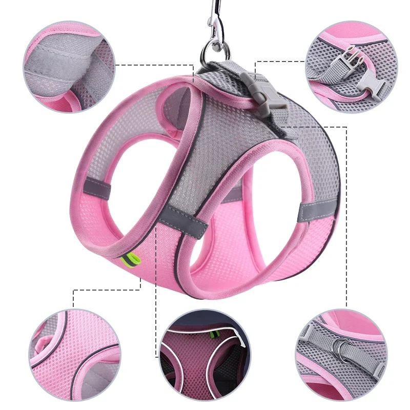 Dog Harness Leash Set for Small Dogs Adjustable Puppy Cat Harness Vest French Bulldog Chihuahua Pug Outdoor Walking Lead Leash