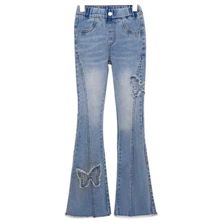Fashion Girl Flare Jeans for Kids 4 6 9 12 14 Years Trouser Teenage Spring Fall Childrens Jeans Denim TasselT250326
