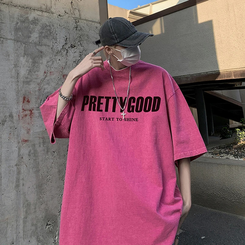 Summer pretty good letter print tshirt mens retro Distressed short sleeved ultrafine cotton Y2K streetwear 250319