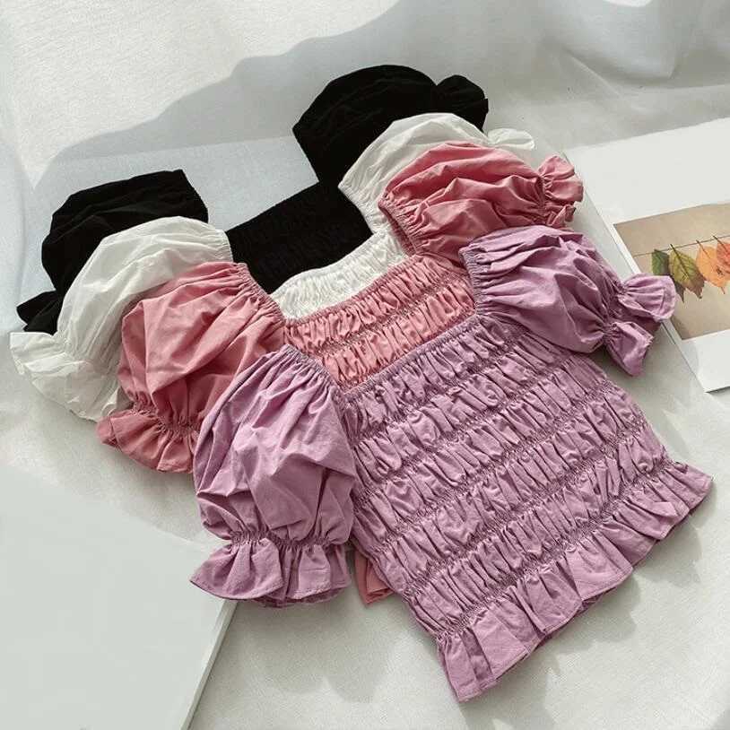 Summer Girls Princess Blouse Puff Sleeve Cotton Toddler Baby Shirt Childrens Shirt Girls TopT250320
