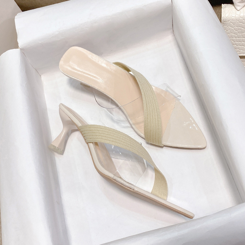 Open toed slippers free Shipping sandals Designer Fine heeled sandals Transparent high-heeled sandals Versatile women's outdoor shoes 2025 new