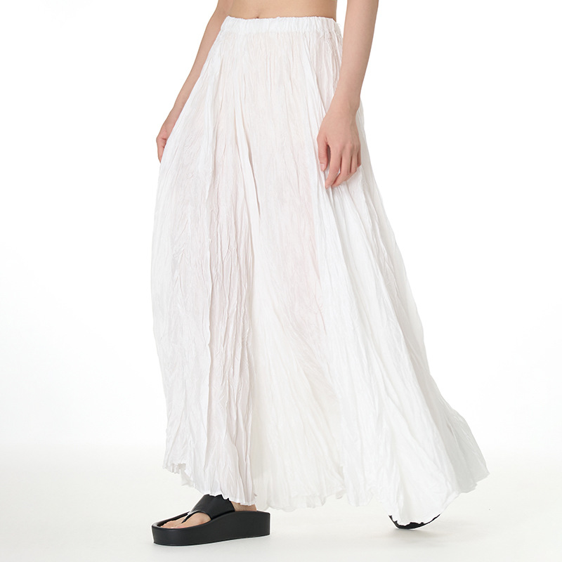 T6135 A5 master quality Flowing drape wrinkled skirt 2025 new large size women's clothing loose slim super large swing skirt