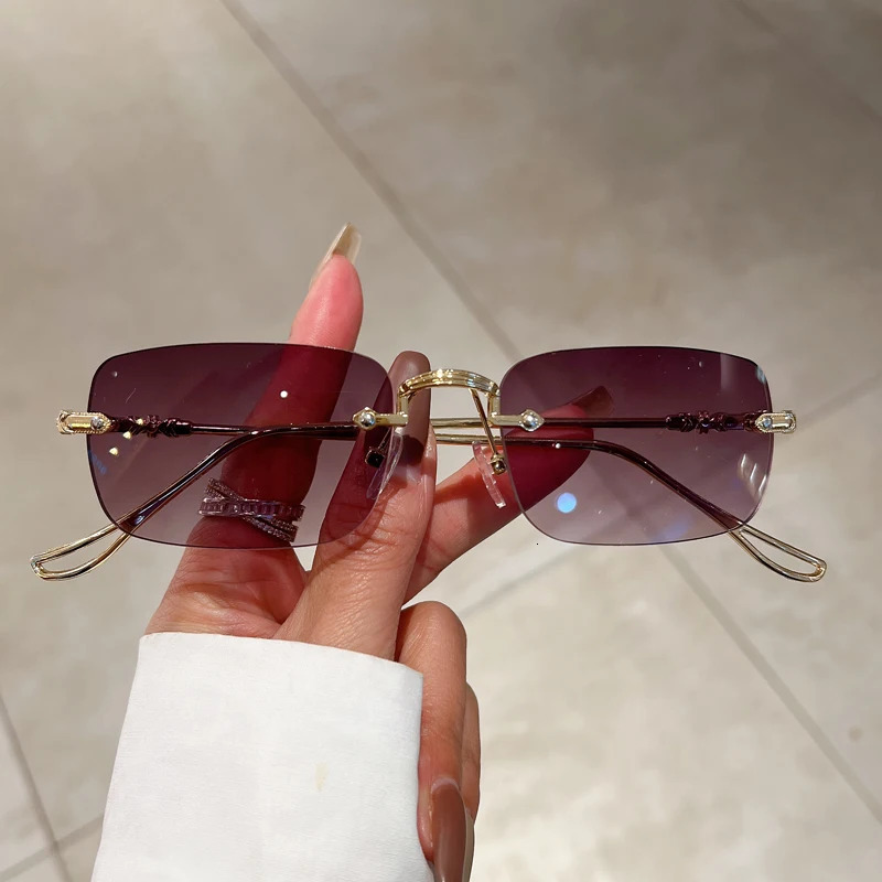KAMMPT Rimless Rectangle Sunglasses Men Women Fashion in Vintage Shades Eyewear Ocean Lenses Sun Glasses 250320