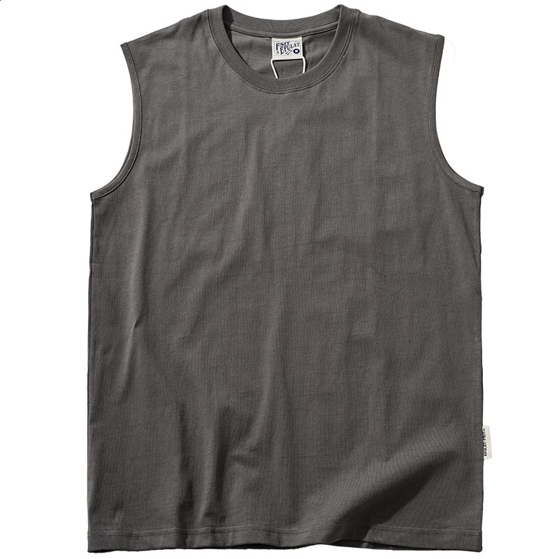 Summer American Retro Sleeveless Oneck Solid Color Tshirt Mens Fashion 100 Cotton Washed Casual Sports Tank Top 250319