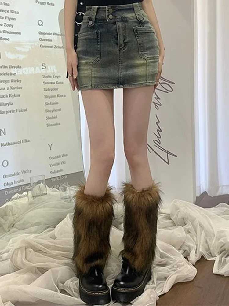 Fe Korean Retro High Waist Baggy Short Skirts Girls Fashion Elastic A Line Denim Dress Woman Large Size Yellow Mini SkirXJ250320