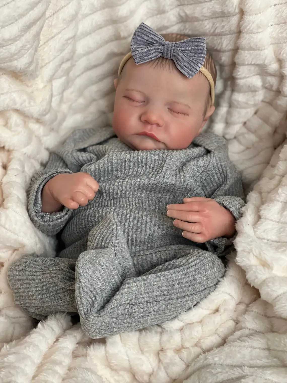 Npk 49CM Levi Newborn Baby Doll Reborn Sleep Soft Silicone Flexible 3D Skin Tone with Visible Vein Hand drawn Hair Doll W250320