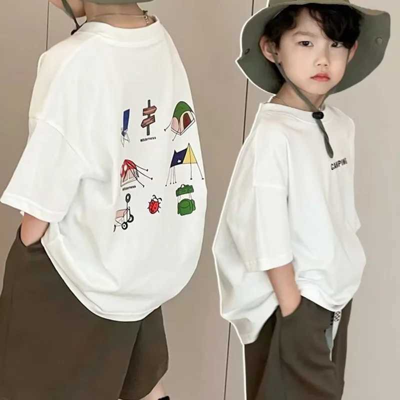 Summer childrens T-shirts cartoon characters boys and girls loose crew members short sleeves American streetwearT250320