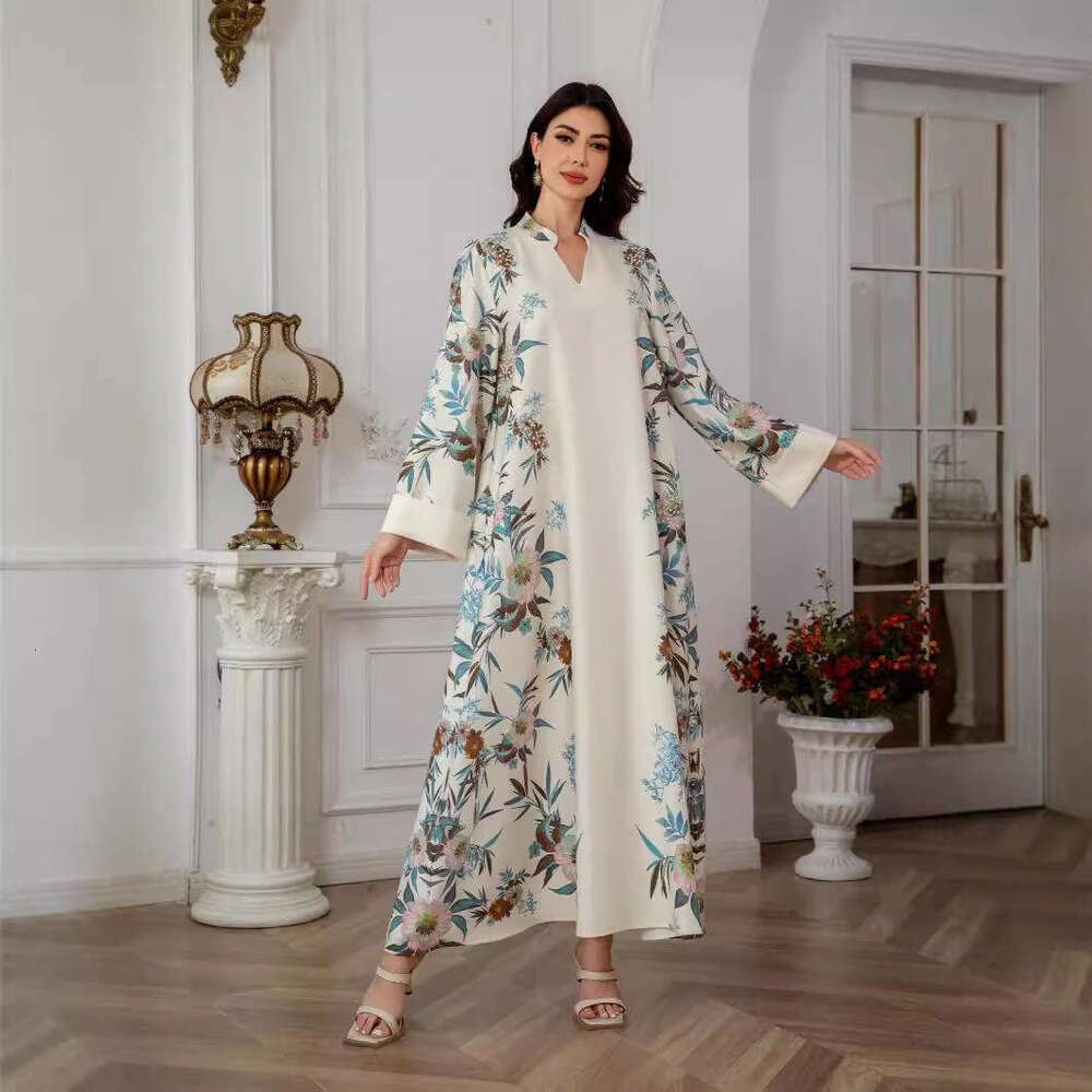 Sw0803 Muslim Women's Robe Dubai Fashion Printed Long Skirt Dress
